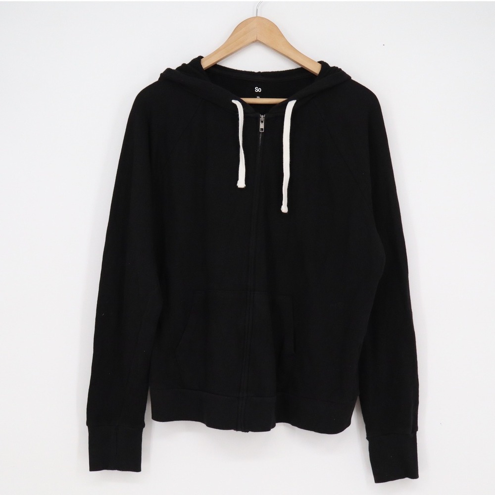 So Women Black Full Zip Hoodie Sweatshirt XXL Cotton Blend Raglan Sleeve